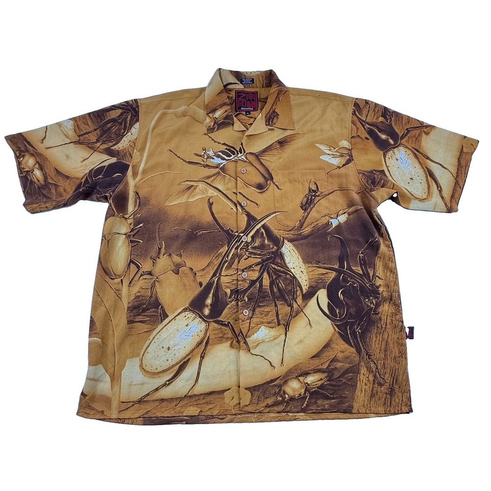 VTG Y2K Southpole Bug Beetle AOP Short Sleeve Button Up Shirt Men's XL Baggy